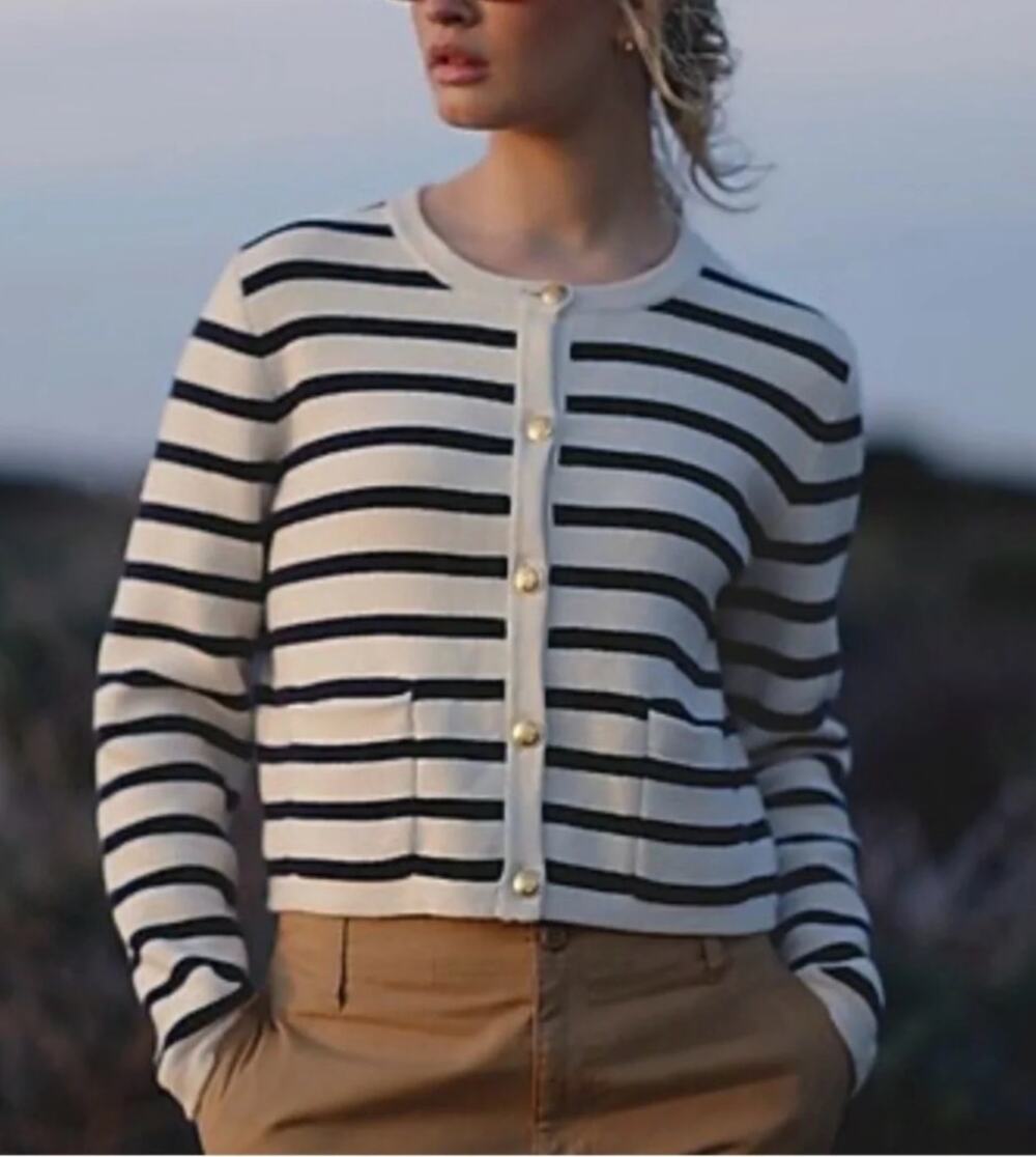 J. Crew Emilie Striped Long Sleeve Sweater Lady Jacket White Navy Blue 2X
